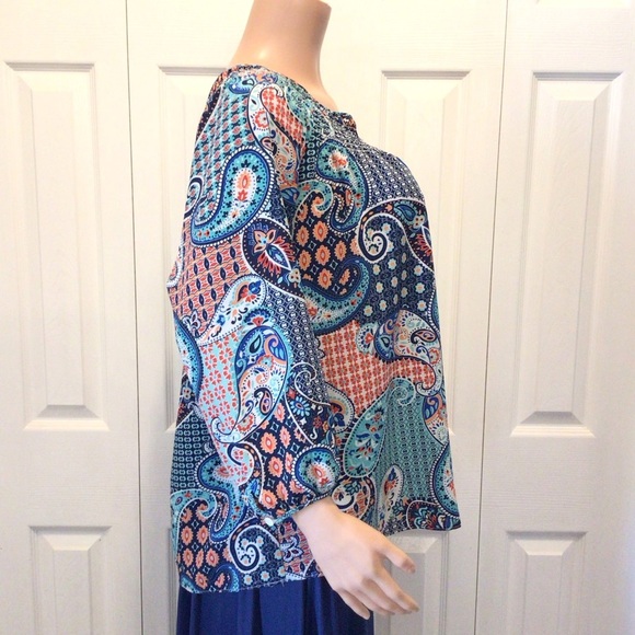 Counterparts Womens Boho Paisley Print Peasant Top Blouse Size XL - Picture 4 of 7